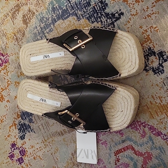 NWT Zara Jute Wedge Sandals - Picture 6 of 6